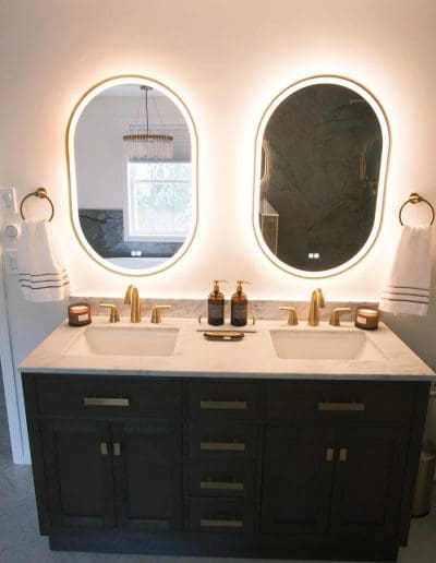 Modern bathroom sink with double sink and mirrors - interior designers Exeter