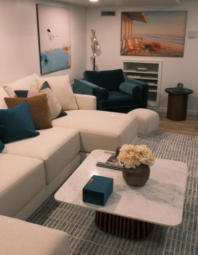 Living space with sofa and coffee table - interior designer Bedford NH