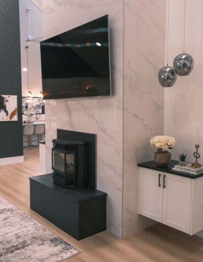 Living room with TV and Fireplace - interior designer Hooksett NH