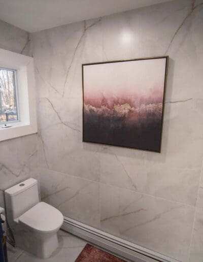 Modern bathroom with decorative painting - interior designer Bedford MA