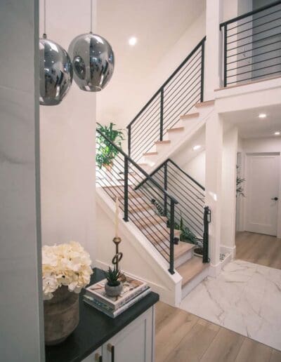 Sideview of entrance hall, staircase and cabinet - interior designer Portsmouth NH