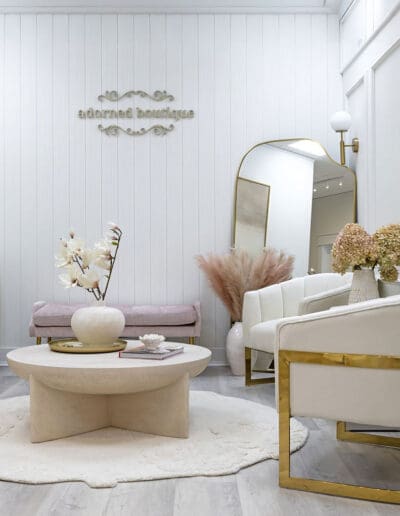 Adorned Boutique waiting area outside dressing room - interior designer Hooksett NH
