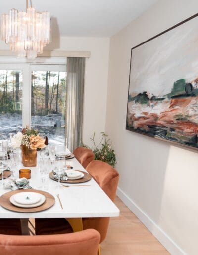 Modern white dining table set - interior designer Bedford MA