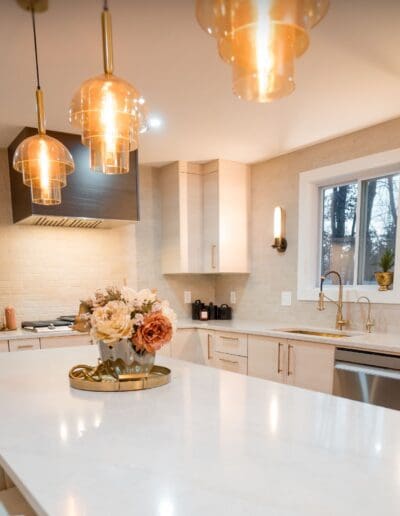 Closeup to modern warm kitchen - interior designer Hooksett NH