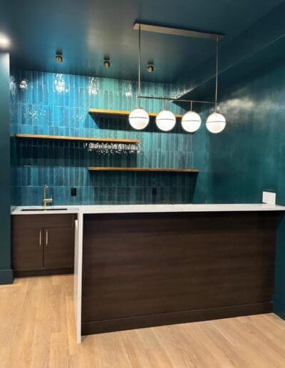 Remodeled modern teal kitchen - interior designer Portsmouth NH
